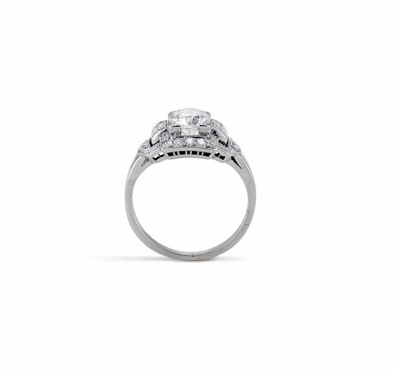 Art Deco .85 Carat Transitional Cut Diamond and Platinum Engagement Ring