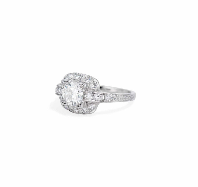 Art Deco .85 Carat Transitional Cut Diamond Ring
