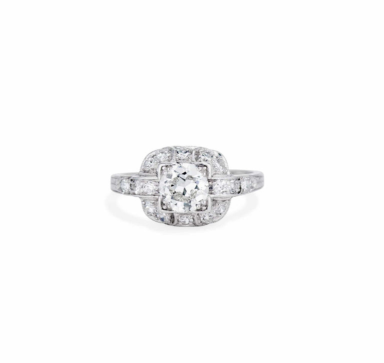 Art Deco .85 Carat Transitional Cut Diamond Ring