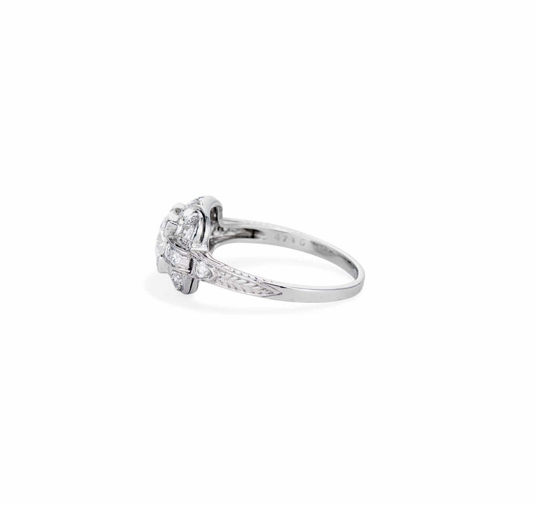 Art Deco .85 Carat Transitional Cut Diamond Ring