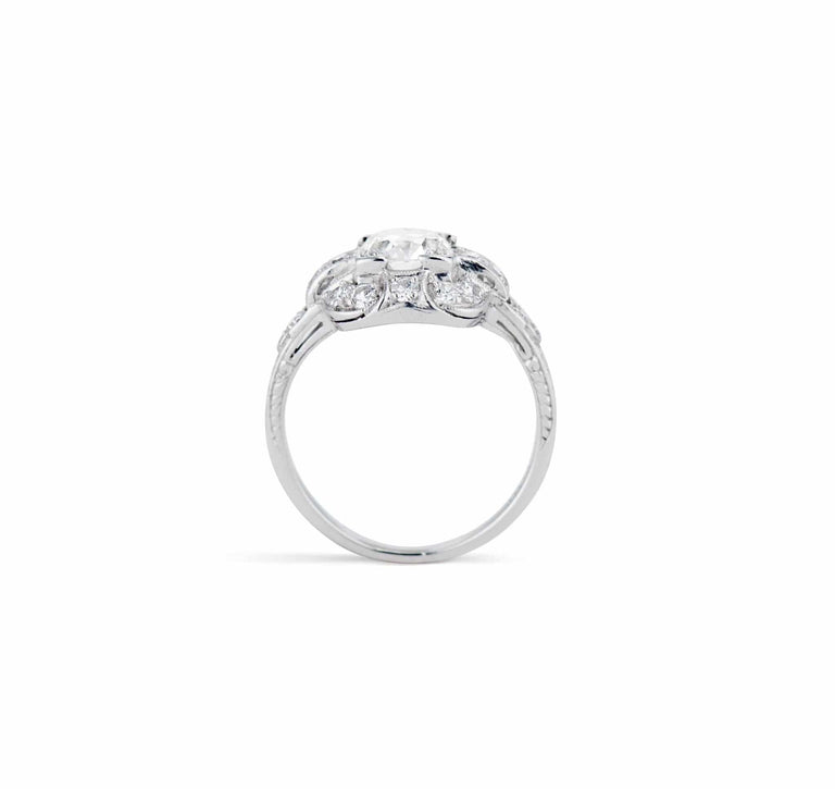 Art Deco .85 Carat Transitional Cut Diamond Ring