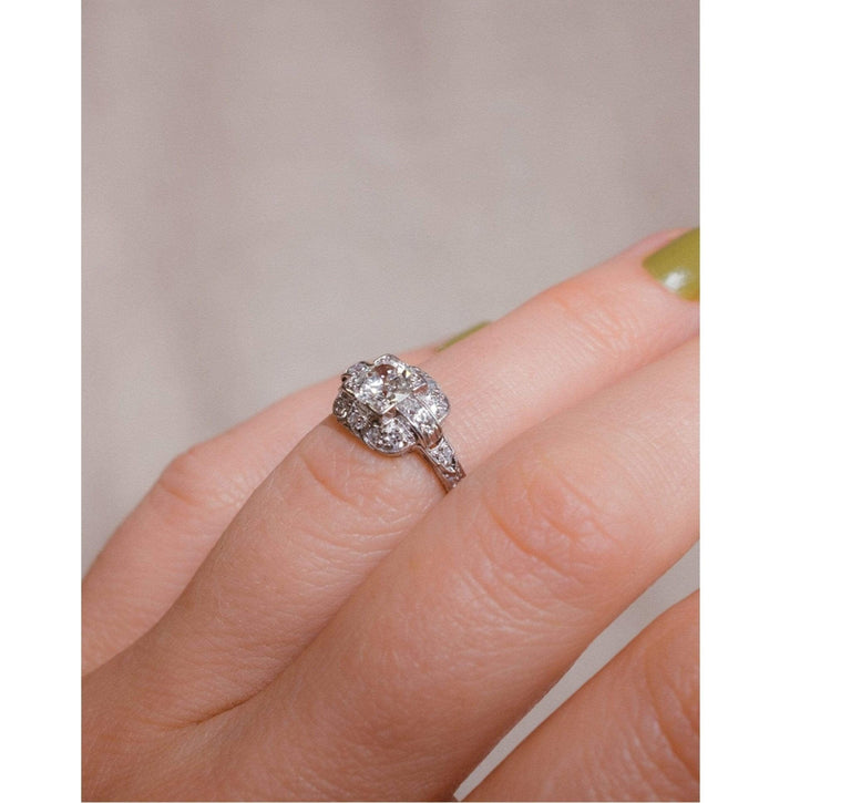 Art Deco .85 Carat Transitional Cut Diamond Ring