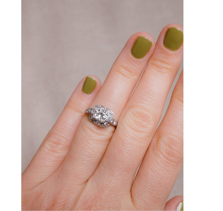 Art Deco .85 Carat Transitional Cut Diamond Ring