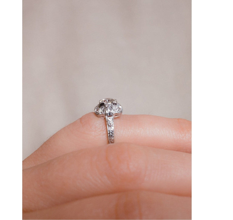 Art Deco .85 Carat Transitional Cut Diamond Ring