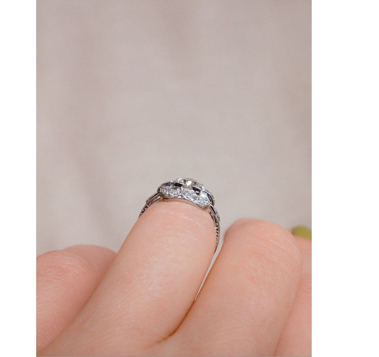 Art Deco .85 Carat Transitional Cut Diamond Ring