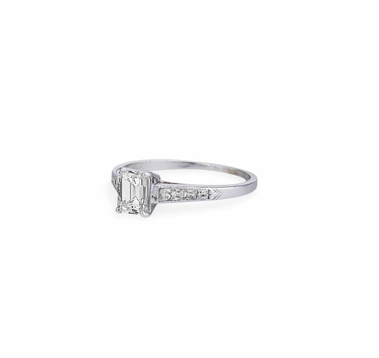 Art Deco .91 Carat Emerald Cut Diamond Ring