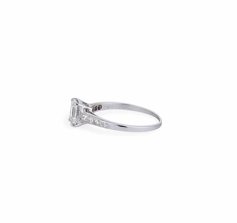 Art Deco .91 Carat Emerald Cut Diamond Ring