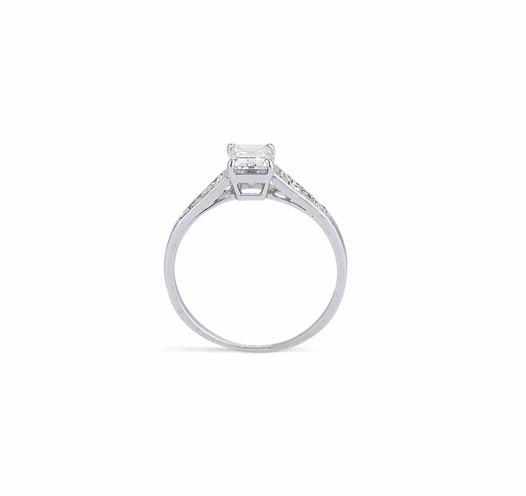 Art Deco .91 Carat Emerald Cut Diamond Ring