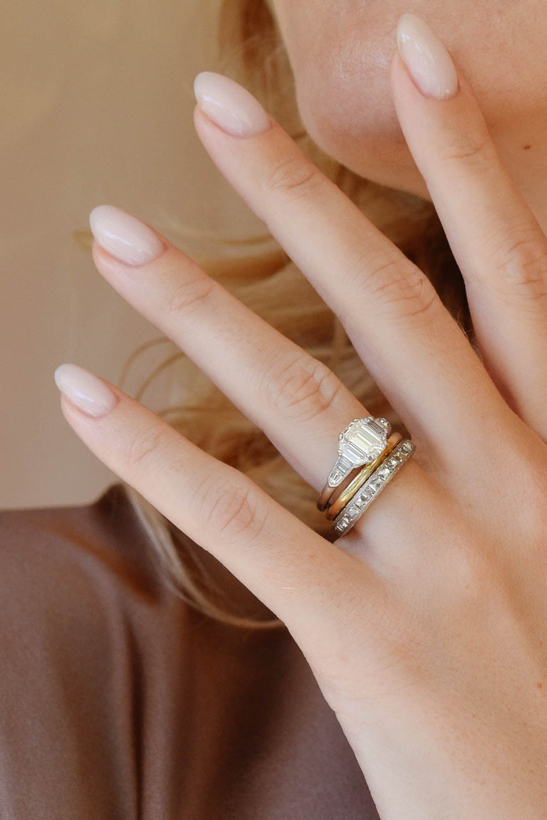 Art Deco .97 Carat Emerald Cut Diamond Vintage Engagement Ring