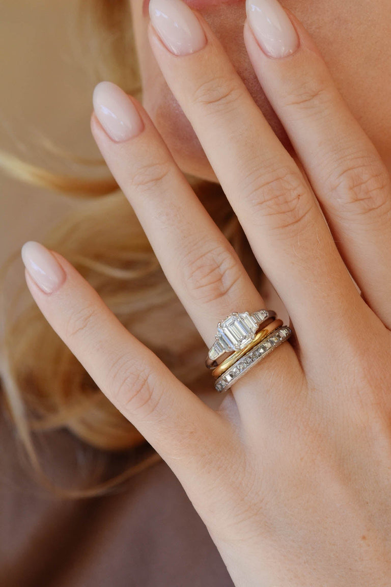 Art Deco .97 Carat Emerald Cut Diamond Vintage Engagement Ring