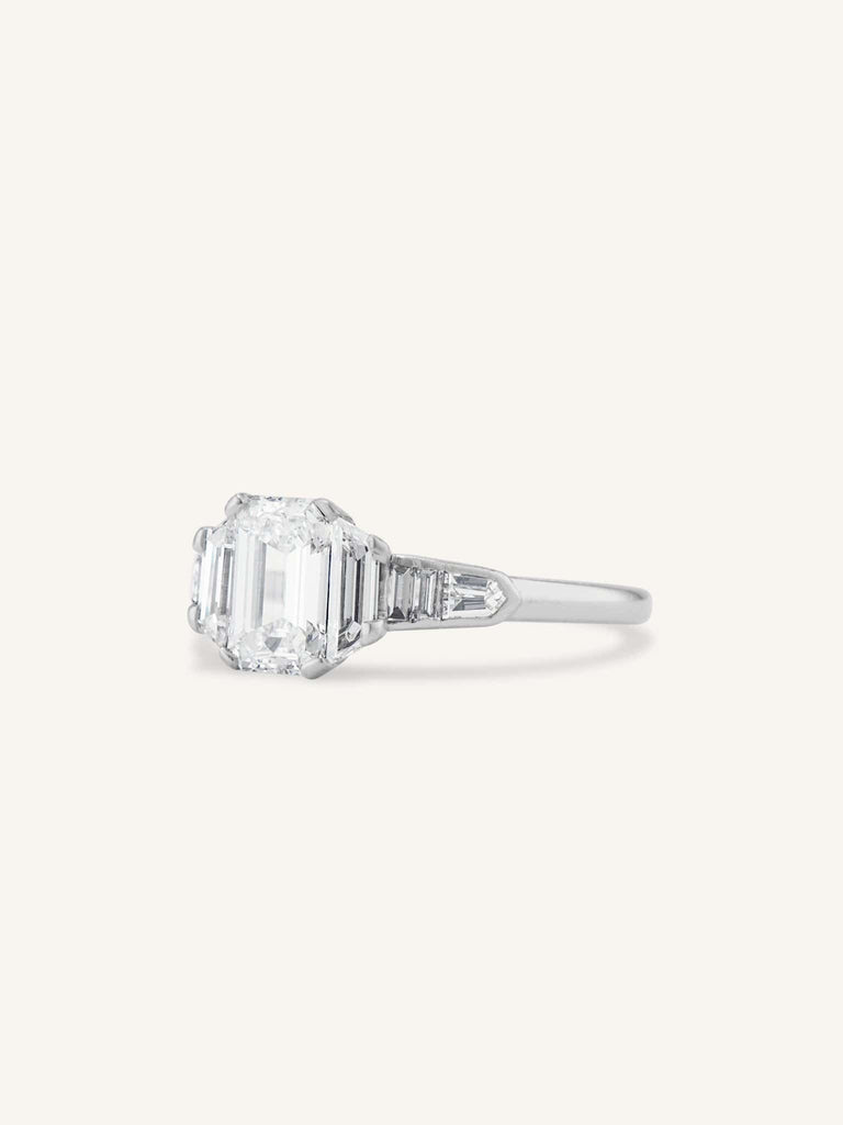 Art Deco .97 Carat Emerald Cut Diamond Vintage Engagement Ring
