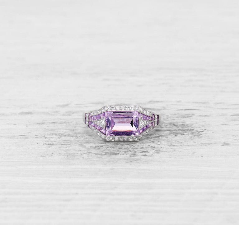 ART DECO AMETHYST AND DIAMOND ENGAGEMENT RING