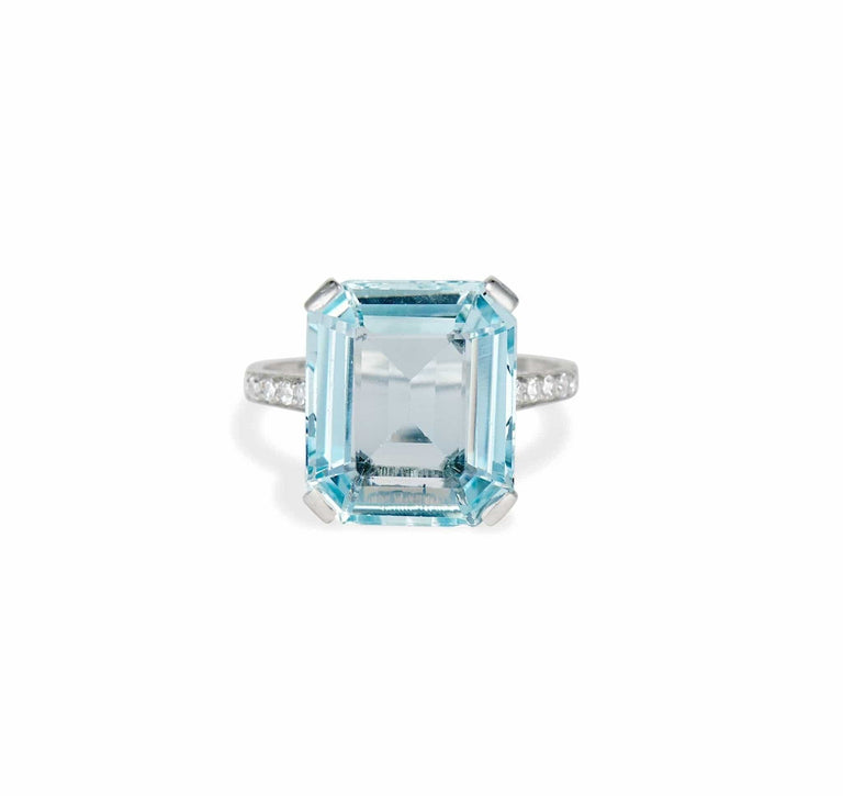 Art Deco Aquamarine and Diamond Ring