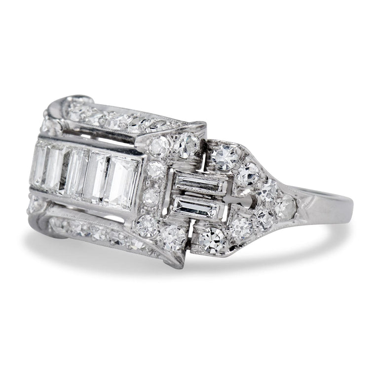 Art Deco Baguette & Round Diamond Statement Ring