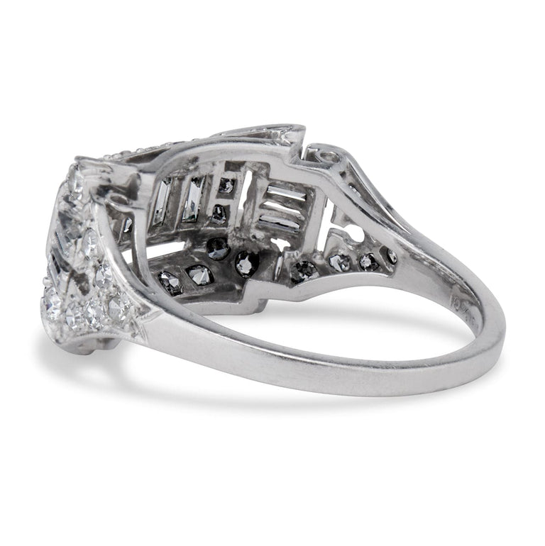Art Deco Baguette & Round Diamond Statement Ring