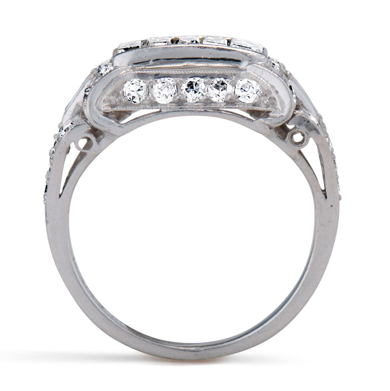 Art Deco Baguette & Round Diamond Statement Ring