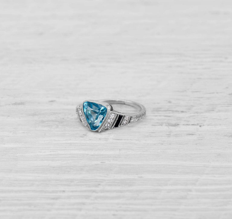 ART DECO BLUE ZIRCON AND DIAMOND RING