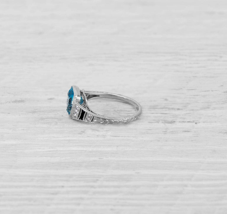 ART DECO BLUE ZIRCON AND DIAMOND RING