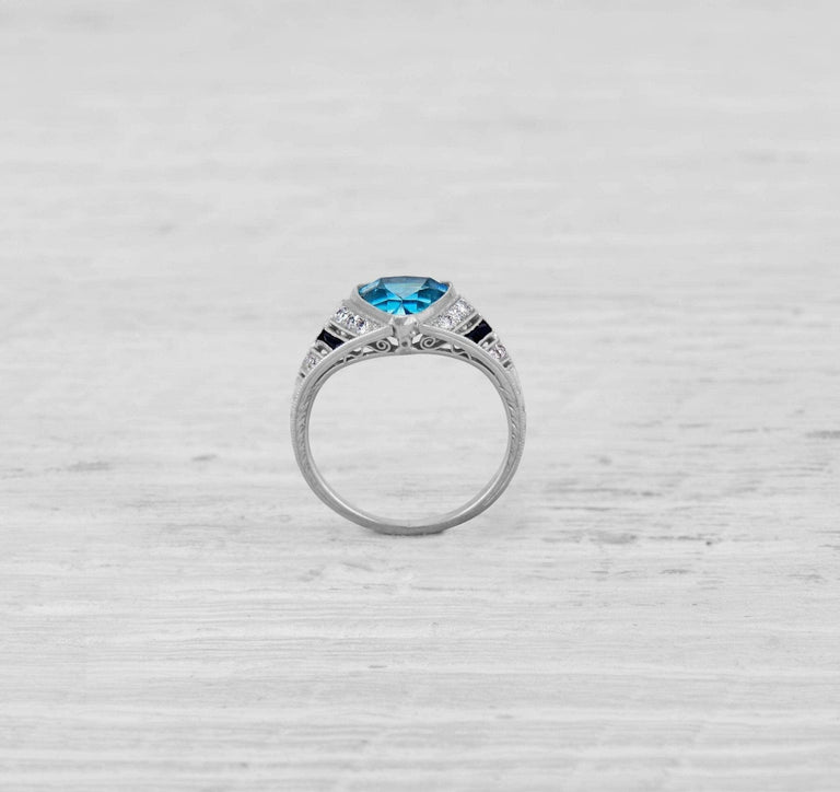 ART DECO BLUE ZIRCON AND DIAMOND RING
