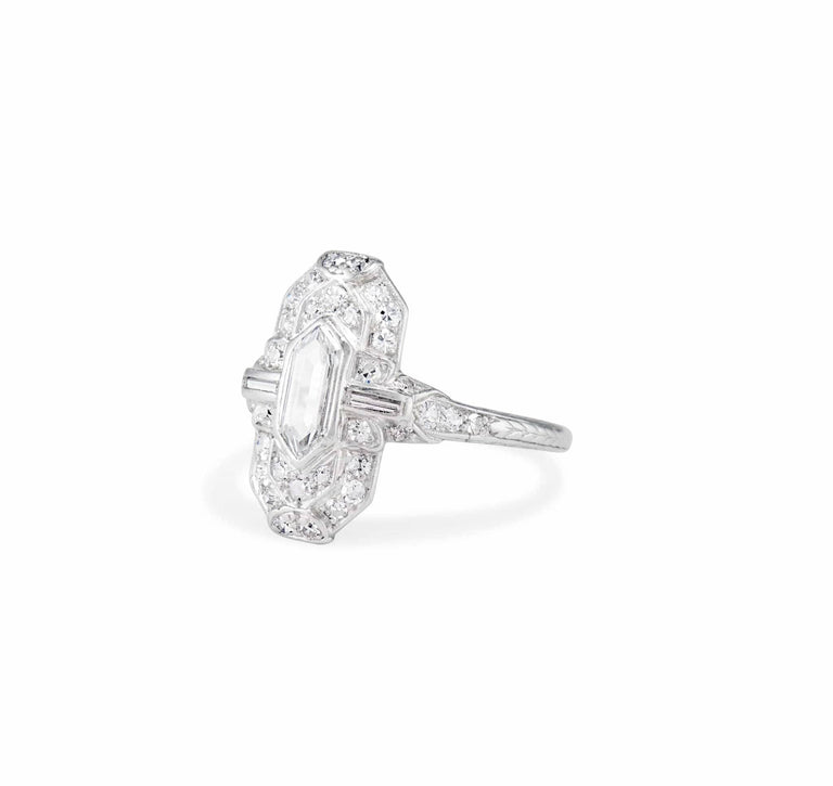 Art Deco Bullet Shaped Diamond Engagement Ring