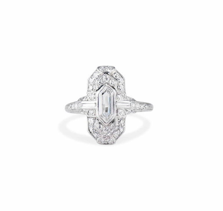 Art Deco Bullet Shaped Diamond Engagement Ring