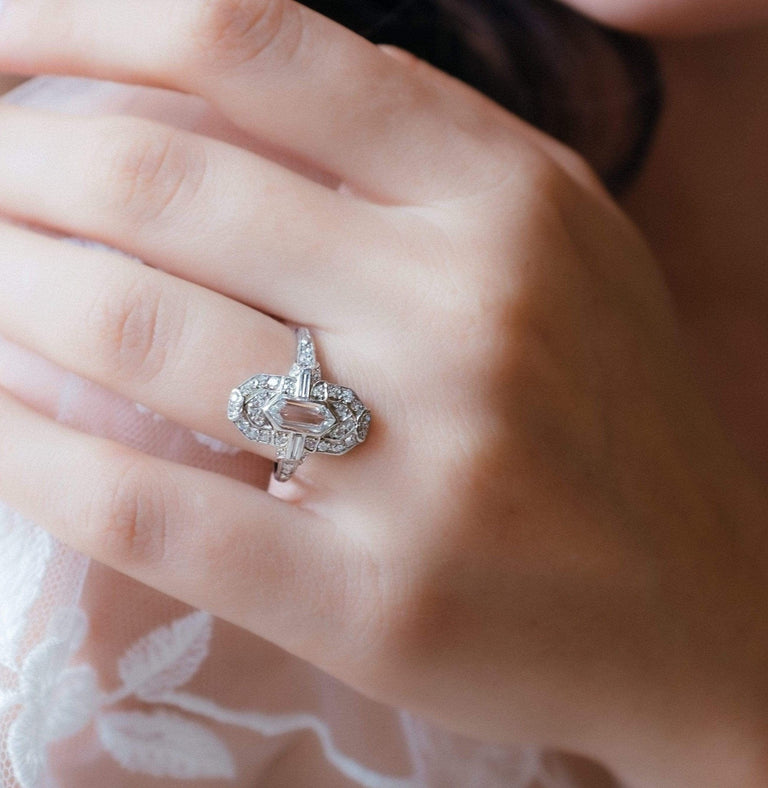 Art Deco Bullet Shaped Diamond Engagement Ring