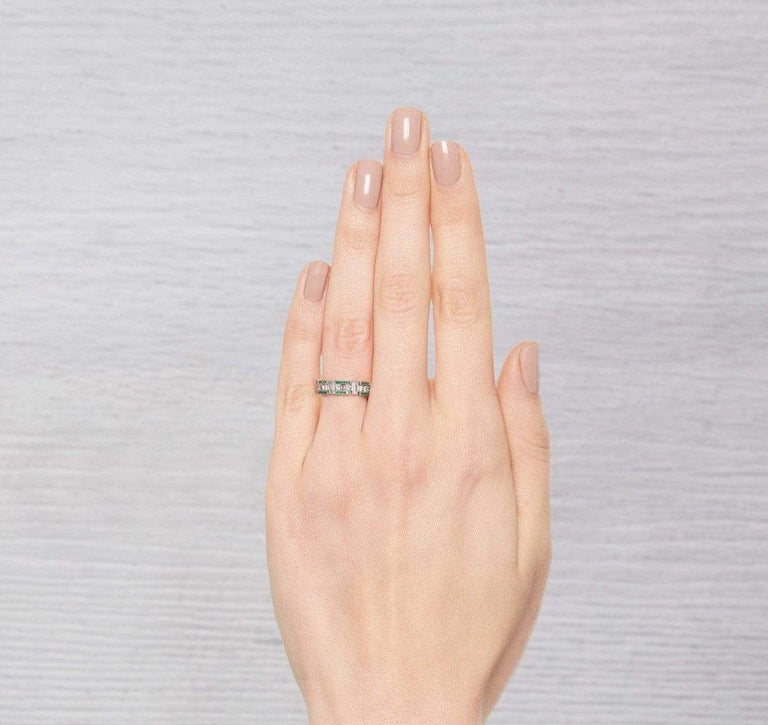 Art Deco Chain Link Diamond and Emerald Band