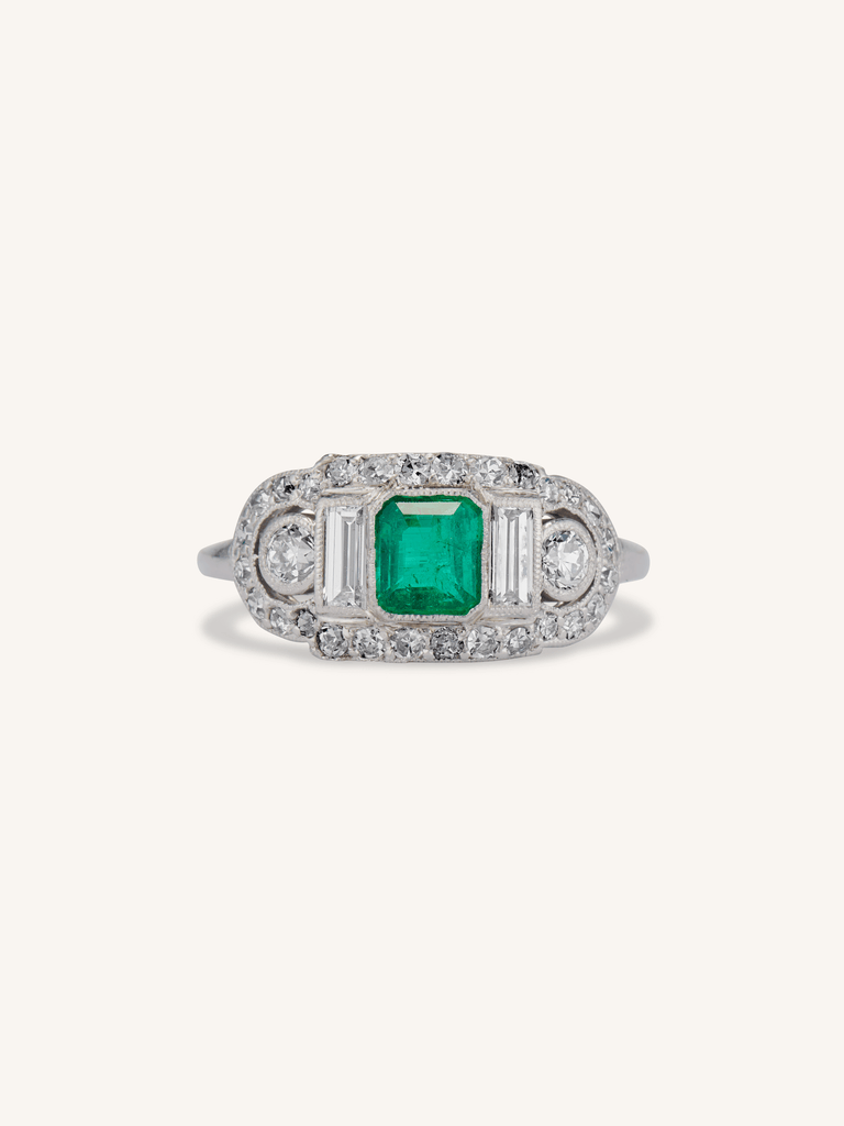 Art Deco Colombian Emerald & Diamond Ring