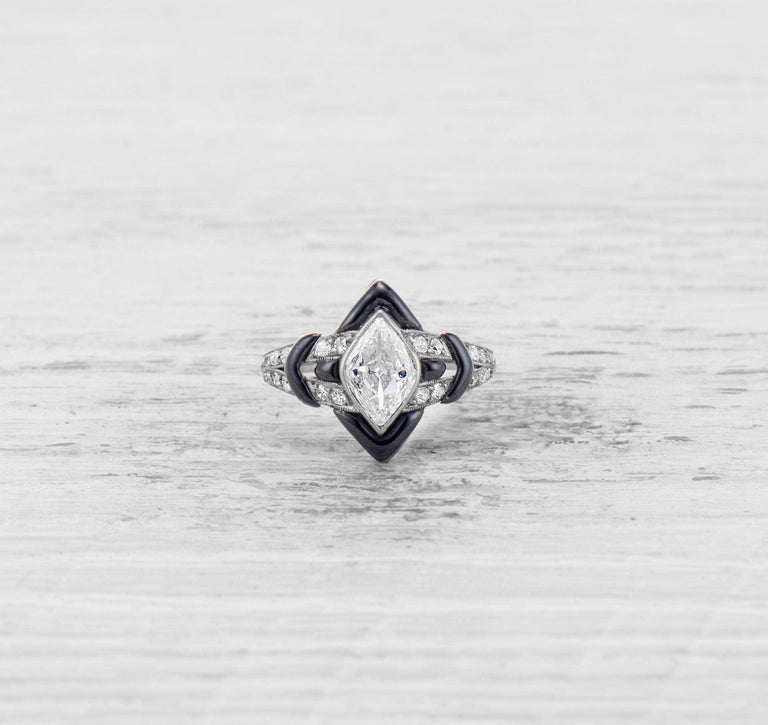 ART DECO DIAMOND AND BLACK ENAMEL ENGAGEMENT RING