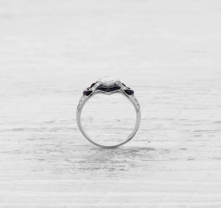 ART DECO DIAMOND AND BLACK ENAMEL ENGAGEMENT RING