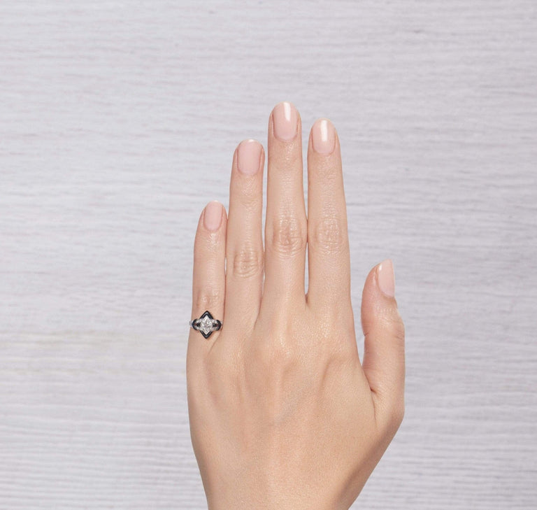 ART DECO DIAMOND AND BLACK ENAMEL ENGAGEMENT RING