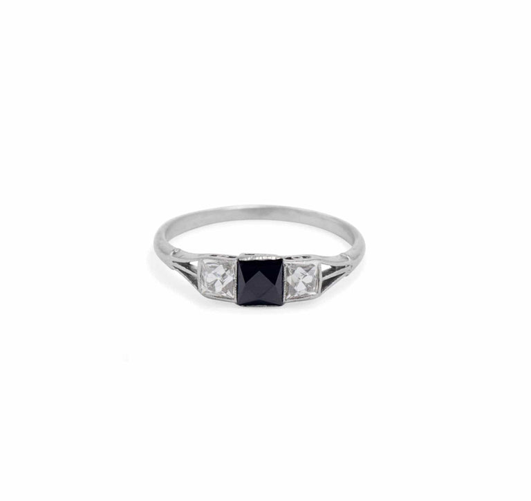 ART DECO DIAMOND AND BLACK ONYX THREE STONE BAND