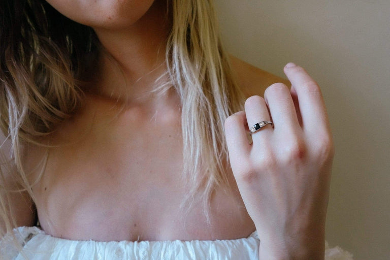 ART DECO DIAMOND AND BLACK ONYX THREE STONE BAND