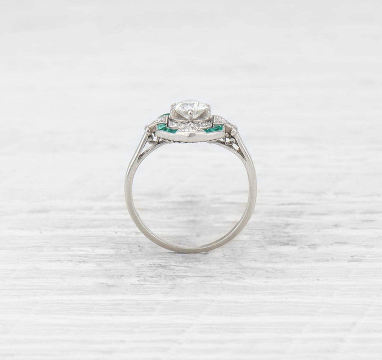 ART DECO DIAMOND AND EMERALD ENGAGEMENT RING