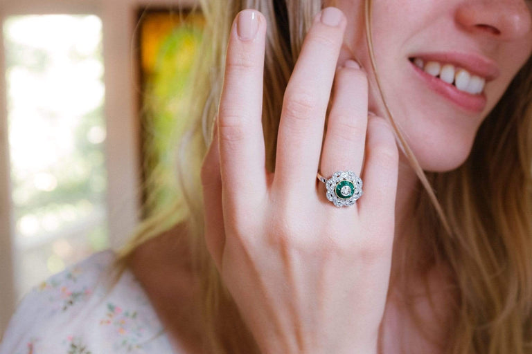Art Deco Diamond and Emerald Ring