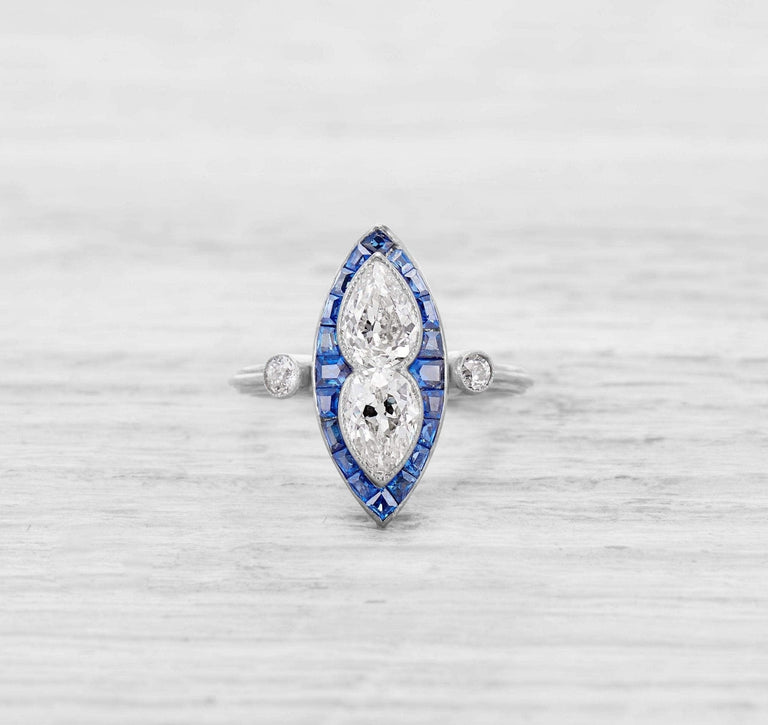 ART DECO DIAMOND AND SAPPHIRE ENGAGEMENT RING