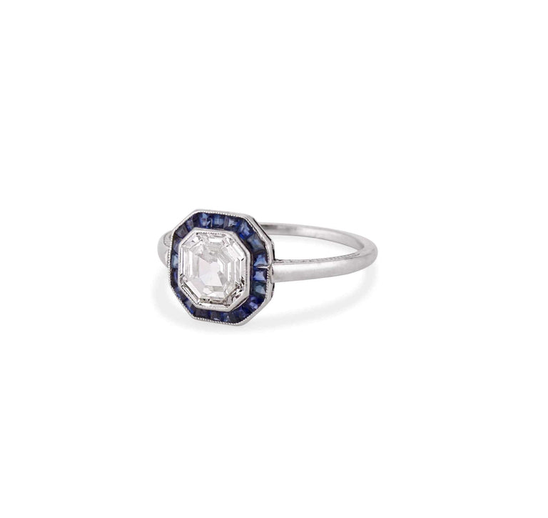 Art Deco Diamond and Sapphire Engagement Ring
