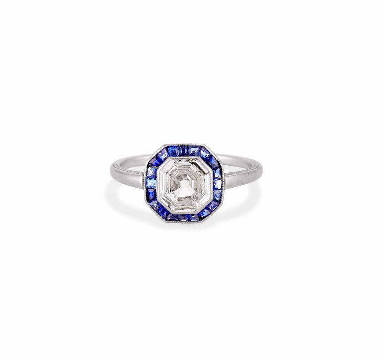 Art Deco Diamond and Sapphire Engagement Ring
