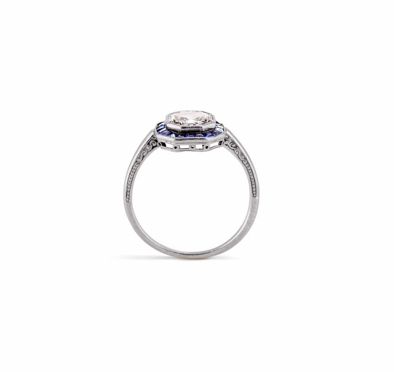 Art Deco Diamond and Sapphire Engagement Ring