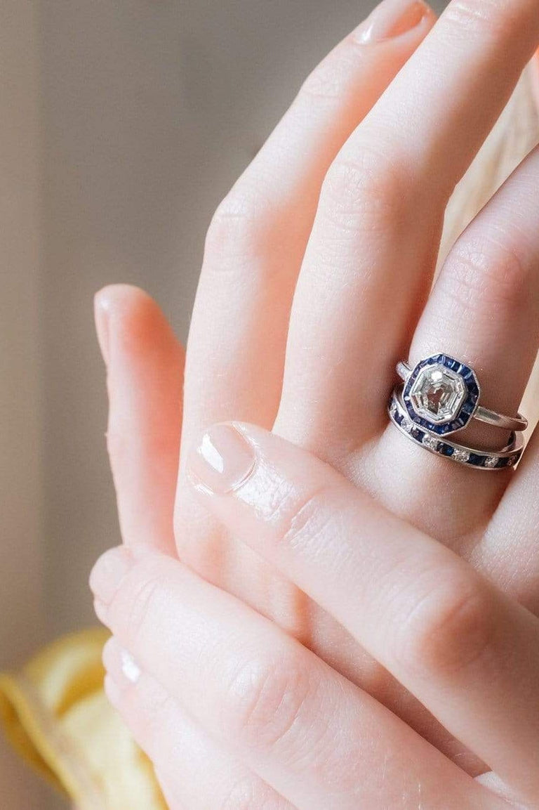 Art Deco Diamond and Sapphire Engagement Ring
