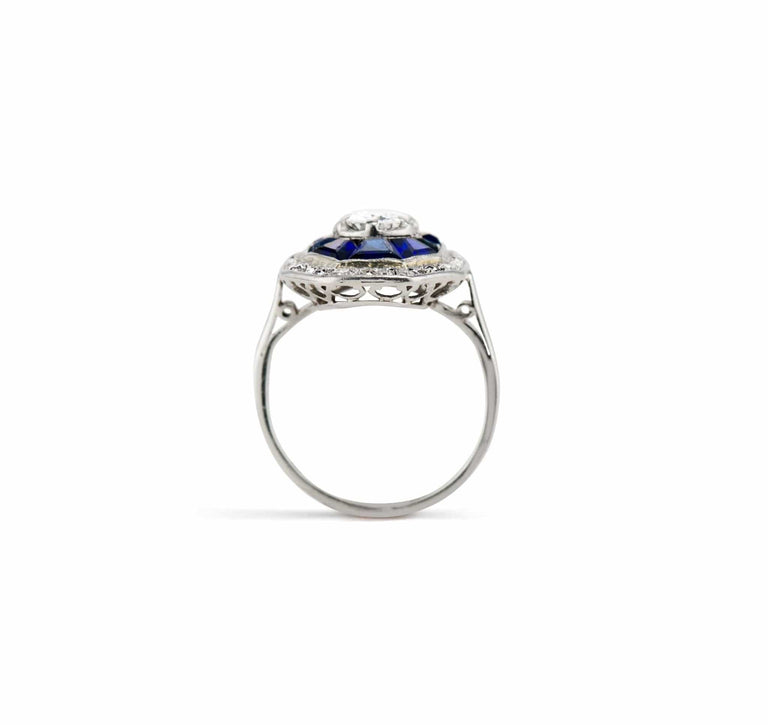 Art Deco Diamond and Sapphire Octagonal Engagement Ring