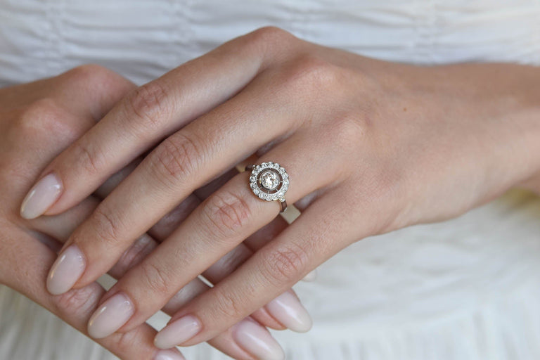 Art Deco Old European Cut Diamond Cluster Vintage Engagement Ring, France
