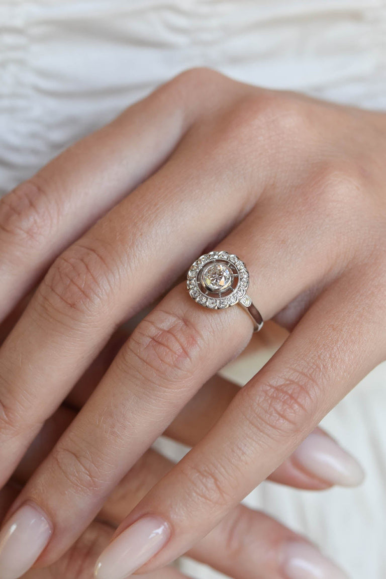 Art Deco Old European Cut Diamond Cluster Vintage Engagement Ring, France