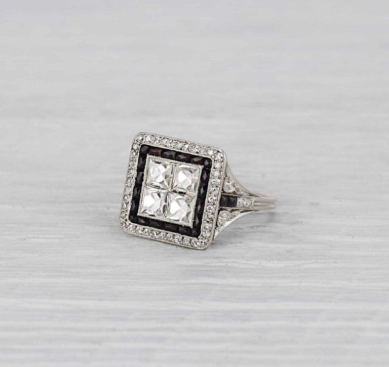 Art Deco Diamond & Onyx Engagement Ring