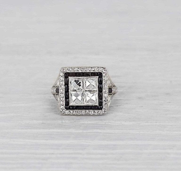 Art Deco Diamond & Onyx Engagement Ring