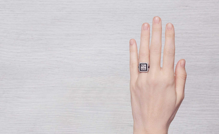 Art Deco Diamond & Onyx Engagement Ring