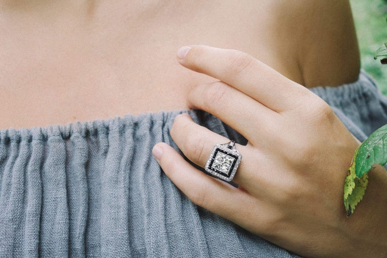 Art Deco Diamond & Onyx Engagement Ring