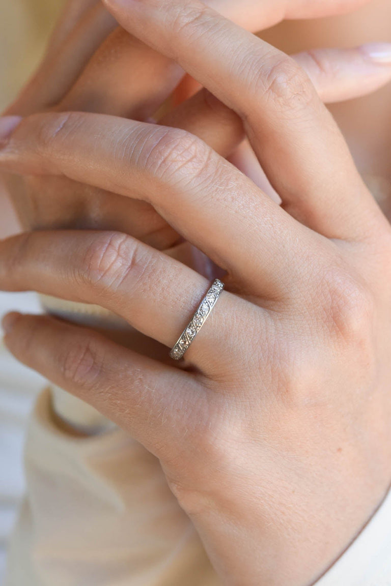 Art Deco Diamond Platinum Eternity Band Size 5.75