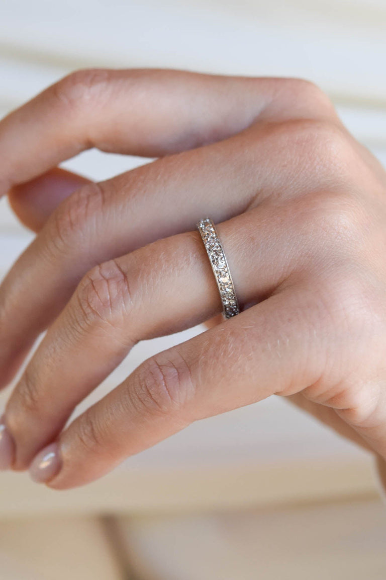 Art Deco Diamond Platinum Vintage Eternity Band Size 5.5