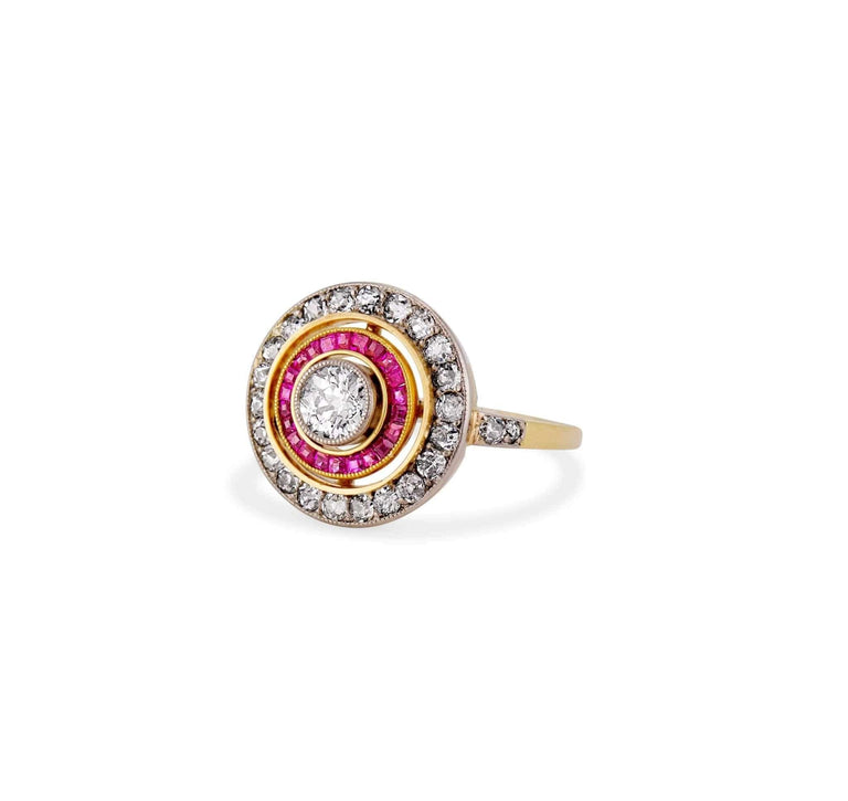 Art Deco Diamond & Ruby Target Ring